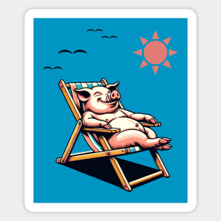 Piggy laying on a beach chair Magnet